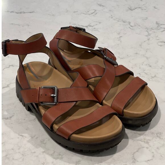 Sam Edelman Women’s Eleanora Leather Lug-Sole Ankle Strap Sandals Size 6.5 Brown - Picture 1 of 8